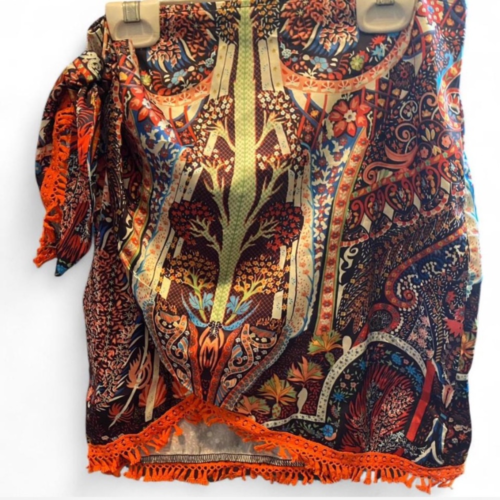 Colorful Paisley Scarf with Orange Accents